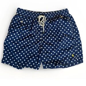 Polo Ralph Lauren Swim Shorts Mens Size XL Navy White Polka Dot Mesh Lined
